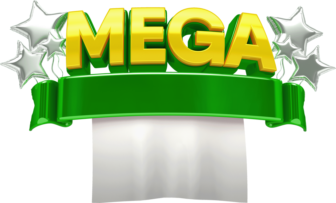 label mega with stars in 3d render realistic