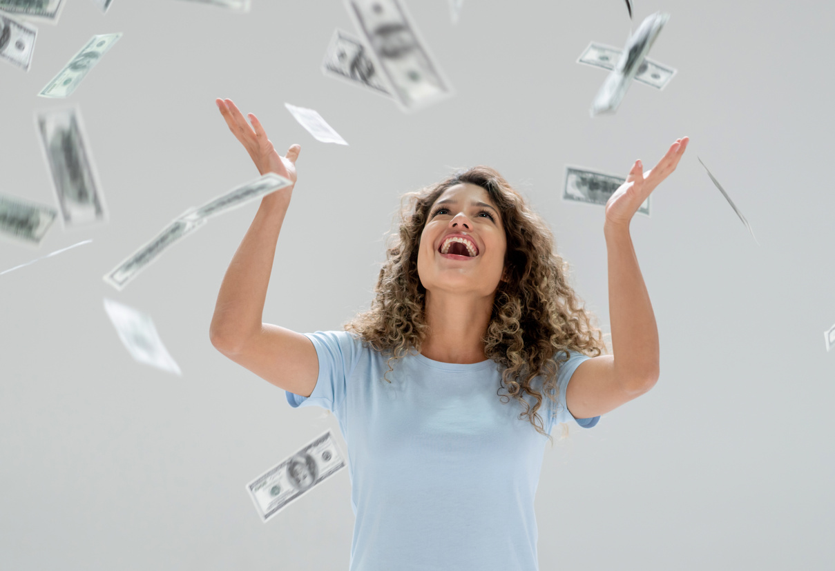 Happy woman winning the lottery